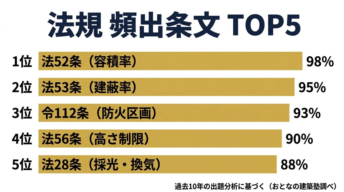 法規 頻出条文 TOP5 比較図
