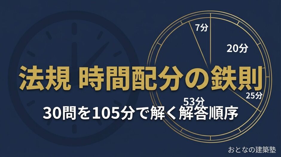 一級建築士 法規 時間配分の鉄則｜30問を105分で解くための解答順序 アイキャッチ