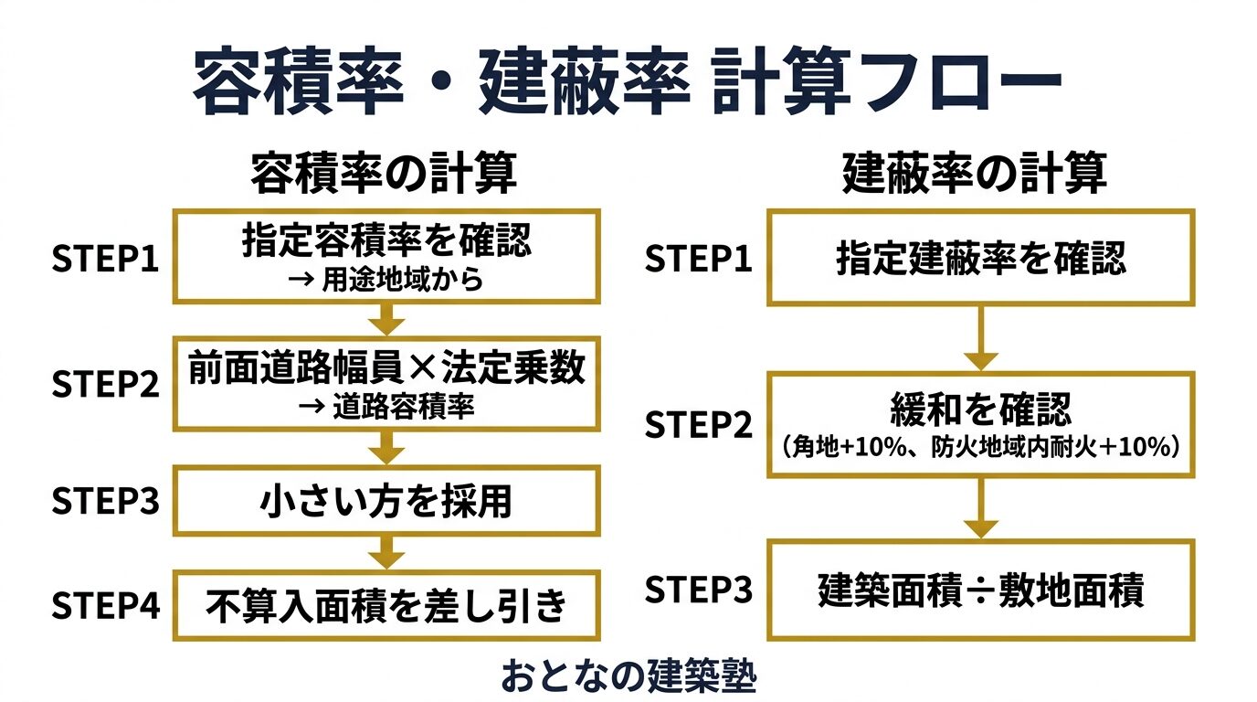 容積率・建蔽率 計算フロー図