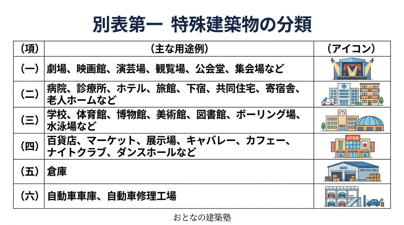 別表第一 特殊建築物の分類
